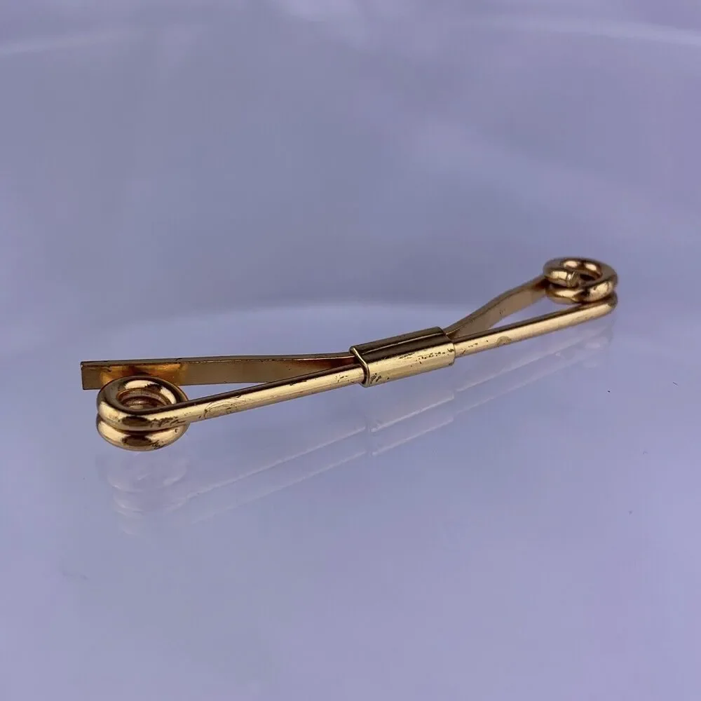 Retro Curly End 10k Gold Plated Tie Collar Bar Formal Simple 2-1/8” Wide Vintage